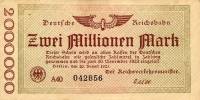 (1923) Банкнота Германия (Берлин) 1923 год 2 000 000 марок "Вод знак Буквы" Железные дороги  UNC